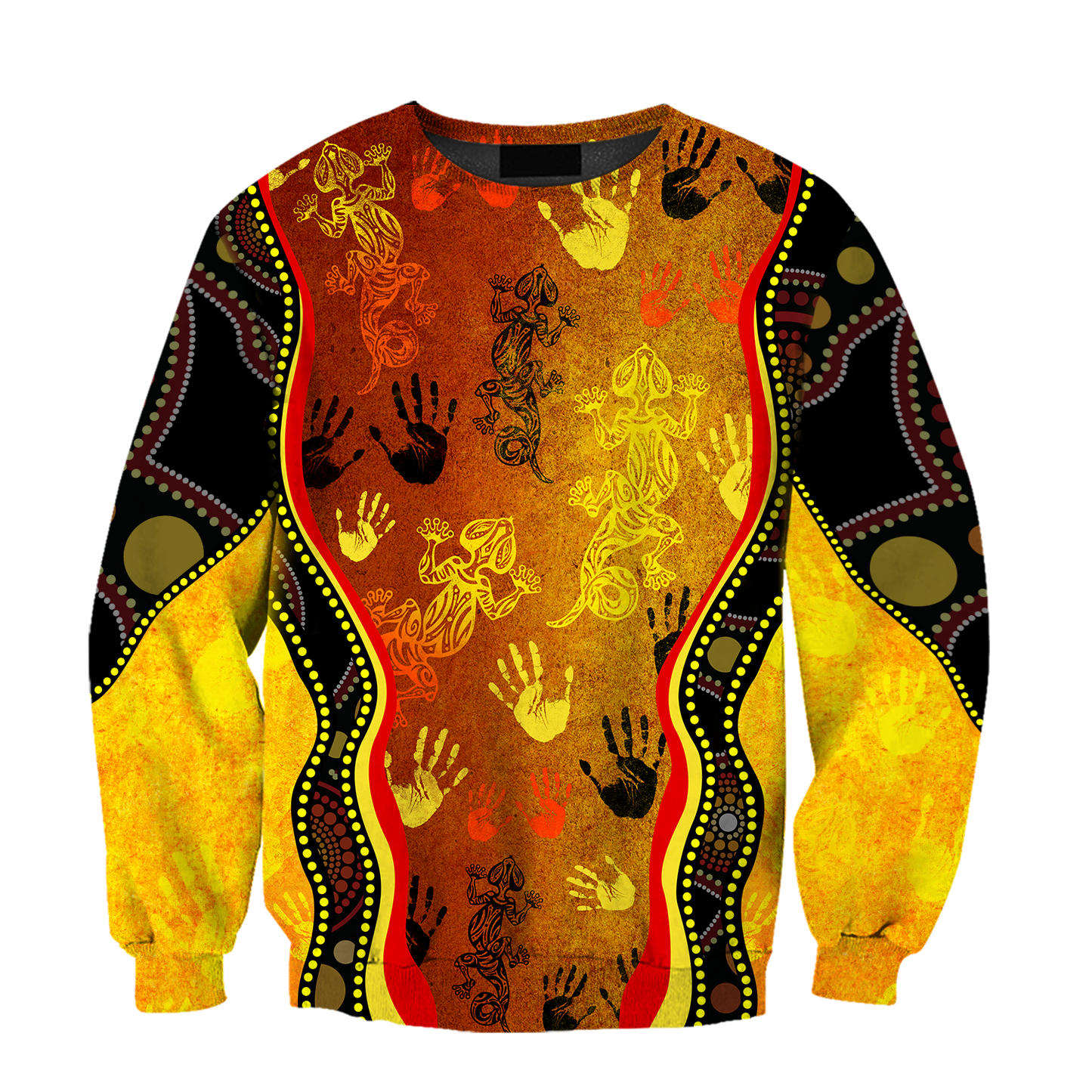 Aboriginal Australia Rock Painting Hand Lizard Art Golden Style shirts for men and women