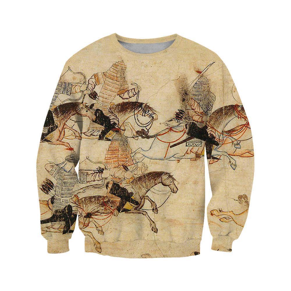 3D All Over Print Mongol Warriors Art Hoodie - Amaze Style™-Apparel