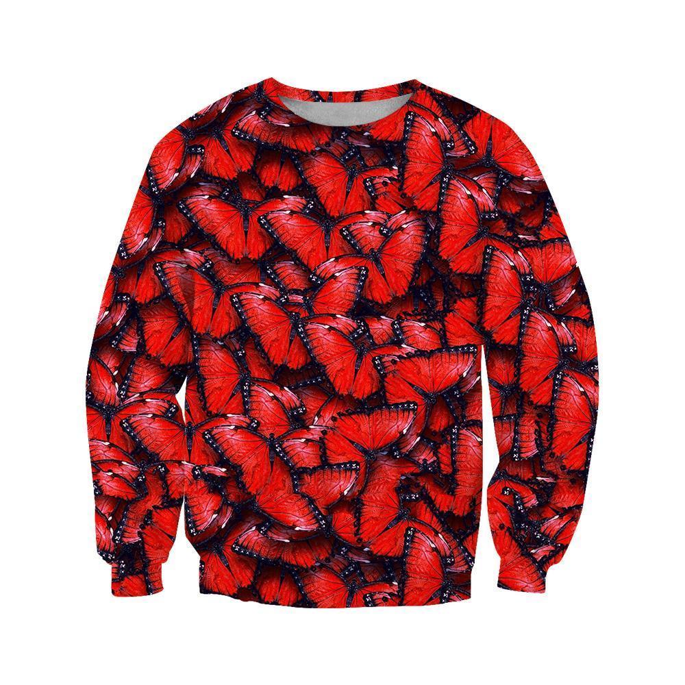 3D All Over Print Red Butterflies Hoodie - Amaze Style™-Apparel