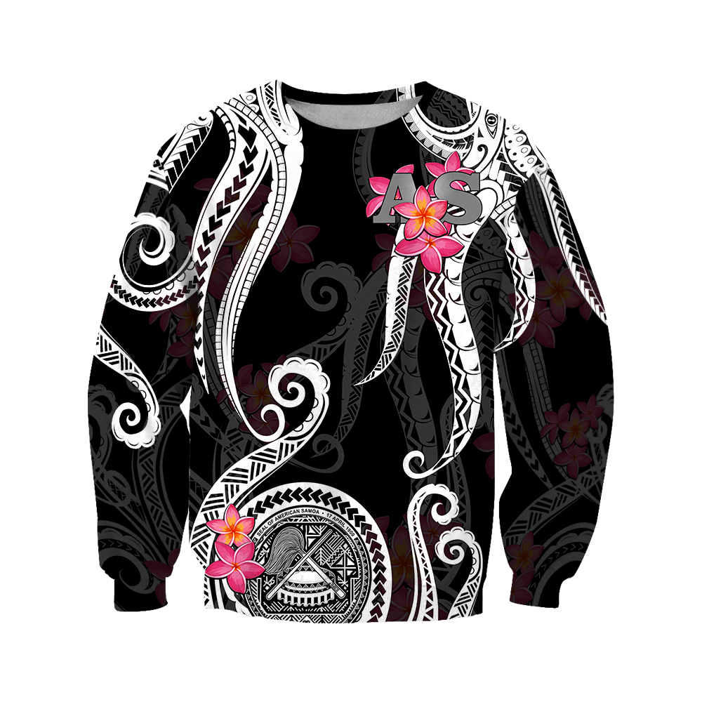 American Samoa Polynesian Hoodie - Black Plumeria 3d all over printed shirt and short for man and women JJ120204 PL - Amaze Style™-Apparel