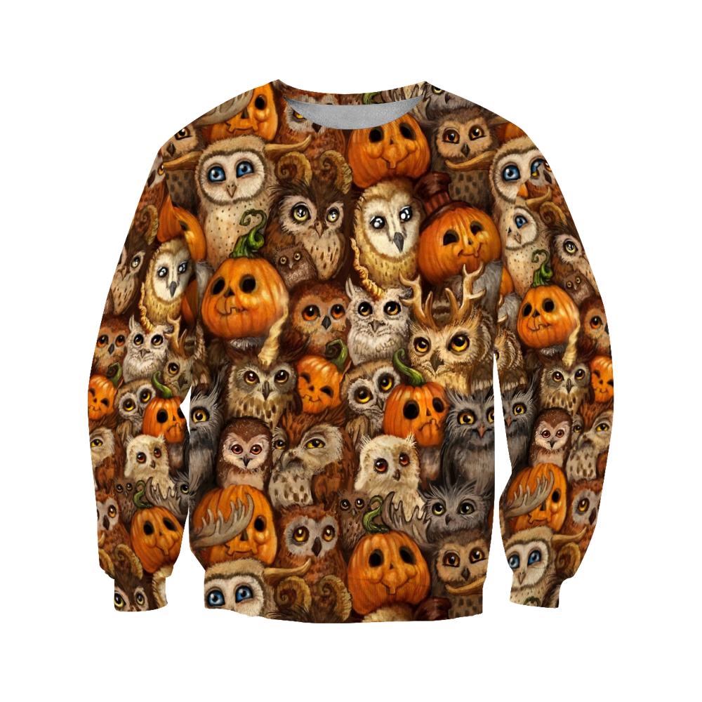 Halloween Pumpkin and Owl Over Printed Shirts For Men and Women