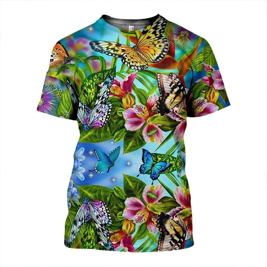 3D All Over Printed Flower Butterflies Shirts And Shorts - Amaze Style™-Apparel