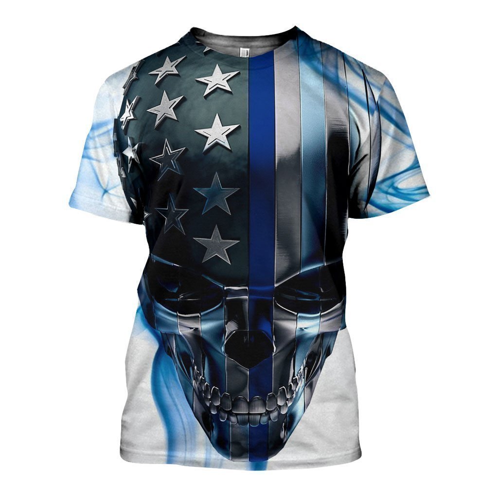 3D All Over Printed Skull Thin Blue Line - Amaze Style™-Apparel
