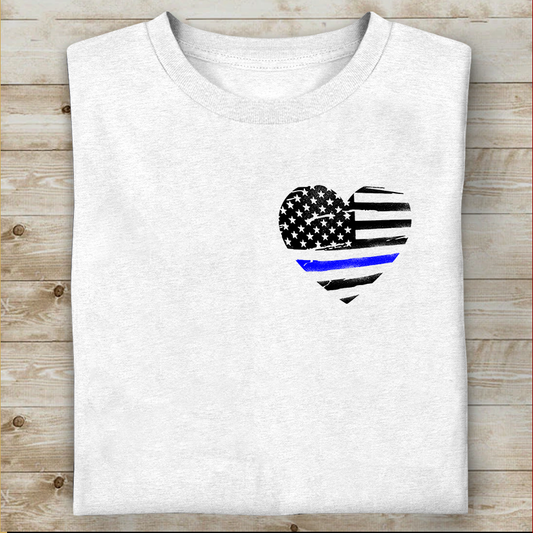 Thin Blue Line Heart Back And Front Standard T-Shirt Police Tee