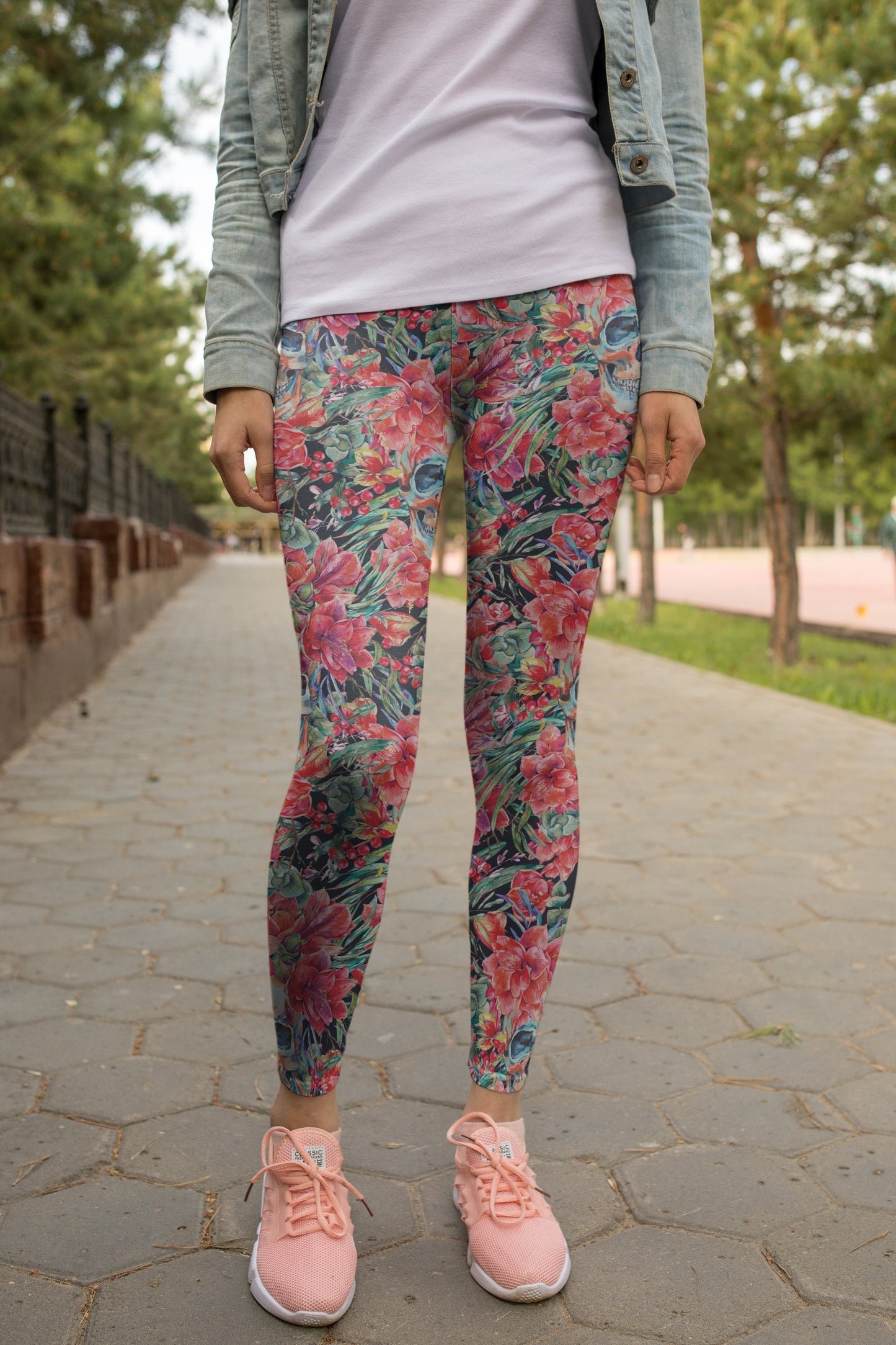 3D All Over Print Red flower and Skull Legging - Amaze Style™-Apparel