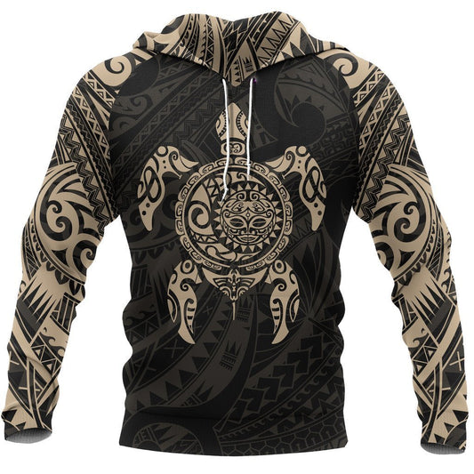 Turtle Maori Tattoo All Over Hoodie Gold NVD - Amaze Style™-Apparel