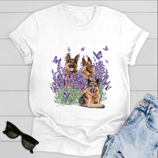 Dog T-shirt German Shepherd And Flowers