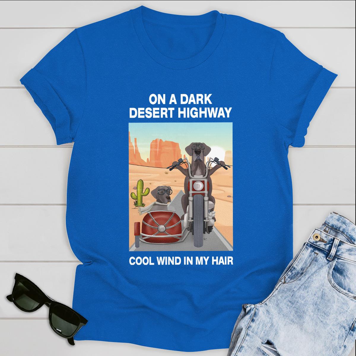 Dog T-shirt On A Dark Desert Highway Cool Wind In My Hair