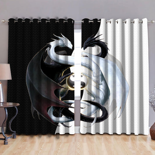 Black & White Dragon Art Blackout Thermal Grommet Window Curtains NM20042305C-NM-52'' x 63''-Vibe Cosy™