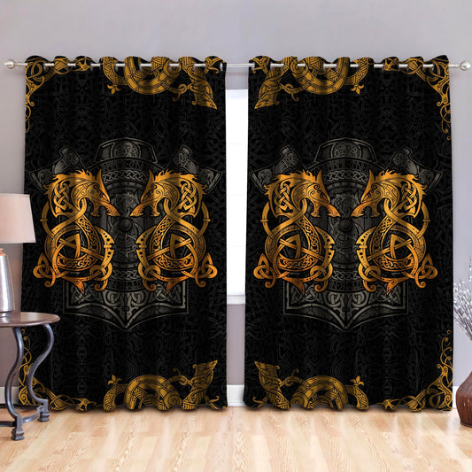 Yellow Viking Dragon Window Curtains