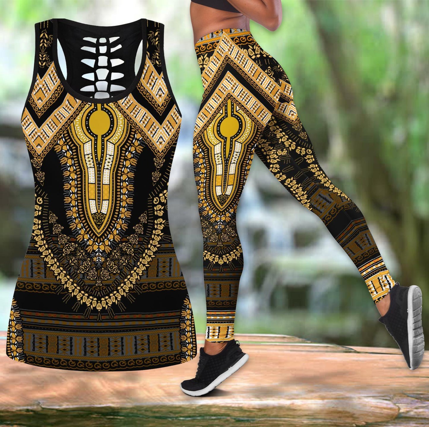 African Gold Pattern Legging & Tank top