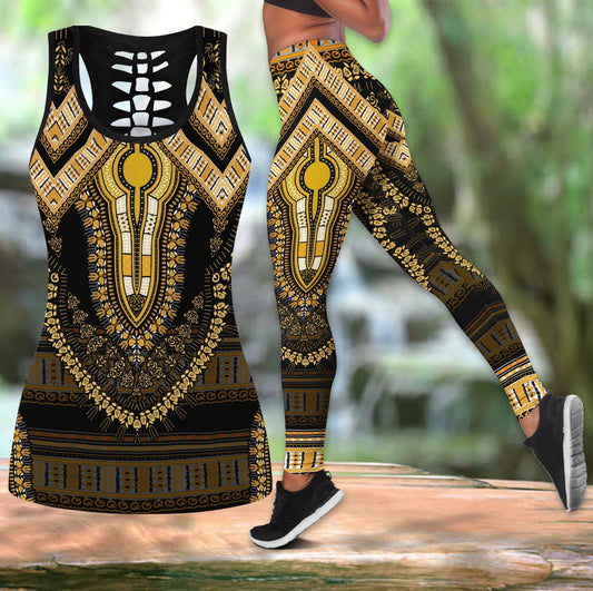 African Gold Pattern Legging & Tank top