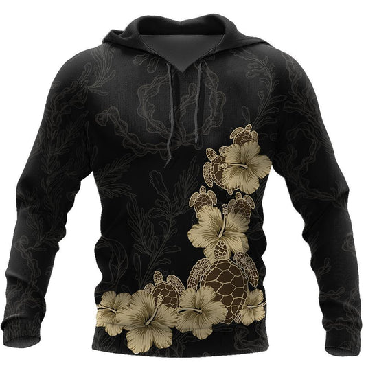 Amazing Polynesian Turtle Hibiscus Hoodie ML