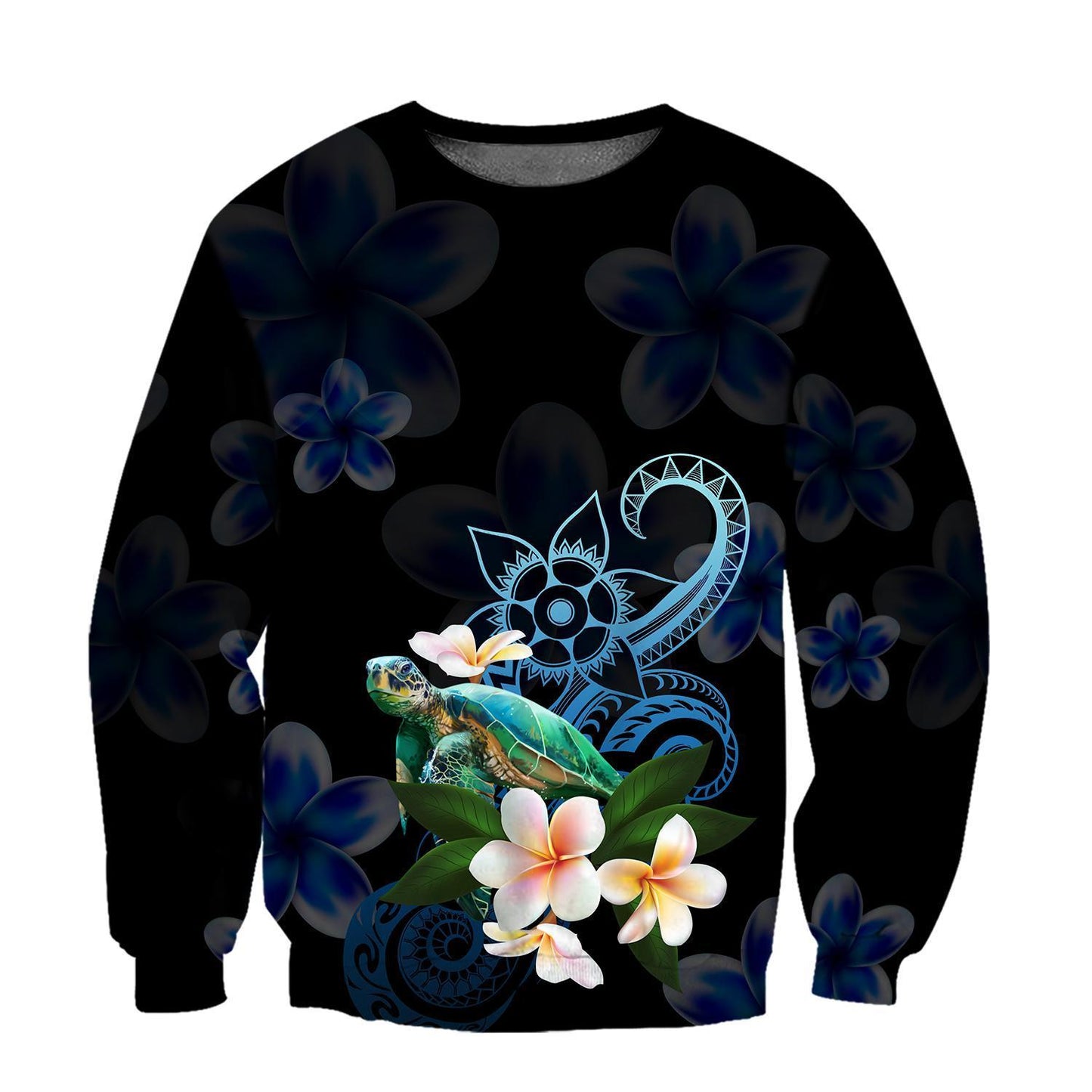 Amazing Polynesian Turtle With Plumeria Flowers Hoodie ML