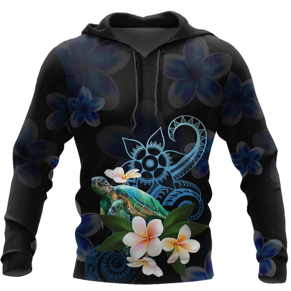 Amazing Polynesian Turtle With Plumeria Flowers Hoodie ML