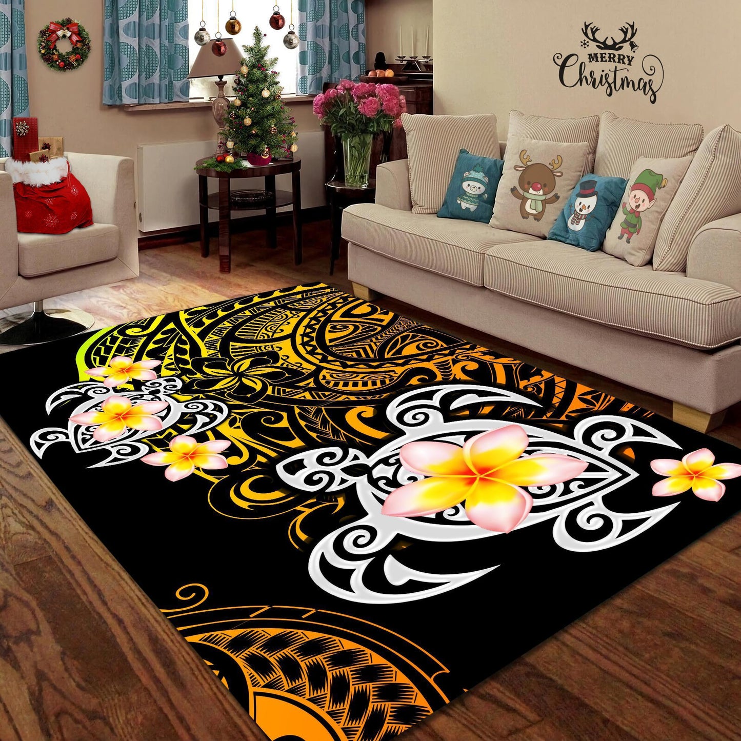Amazing Polynesian Tattoo Turtle Rug ML