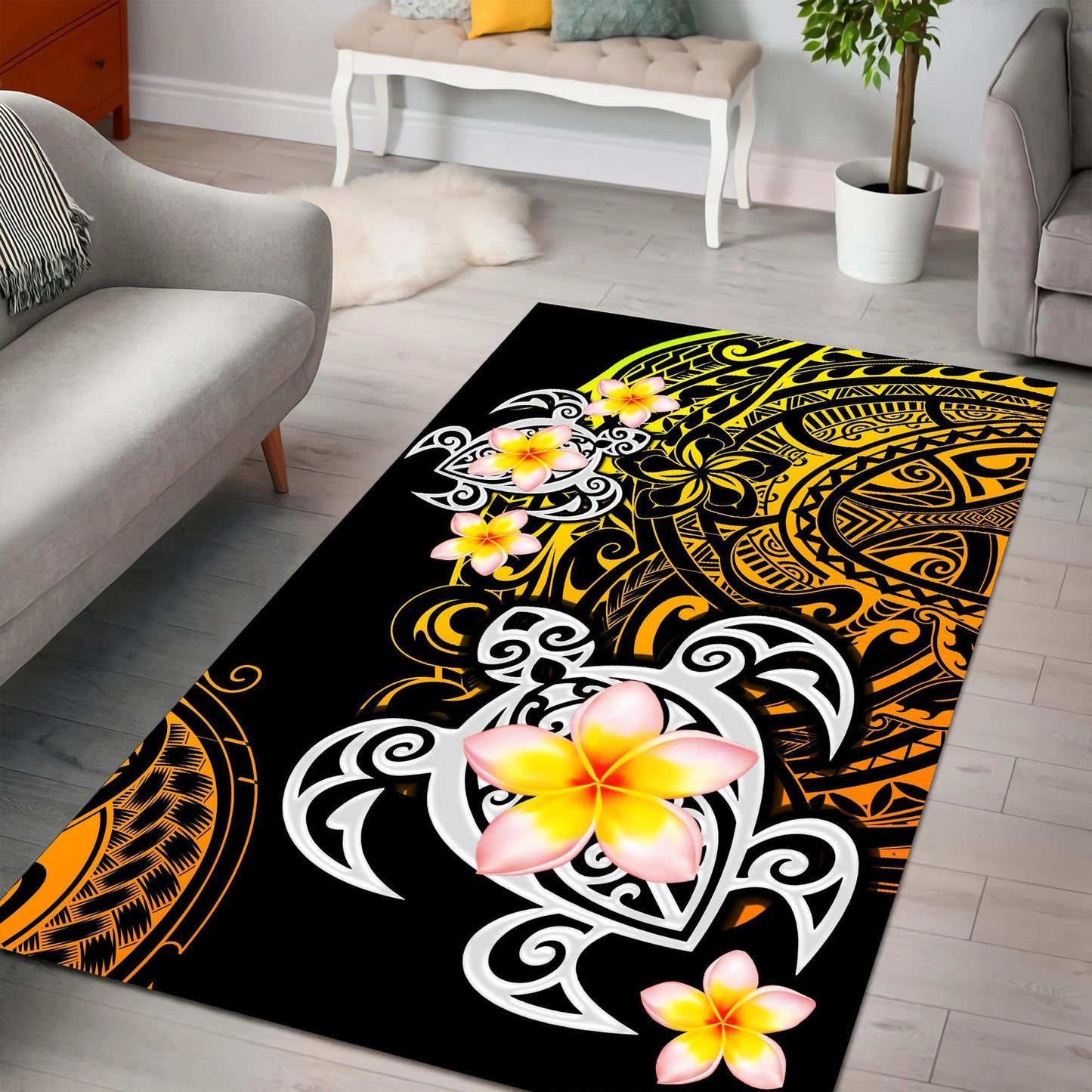 Amazing Polynesian Tattoo Turtle Rug ML