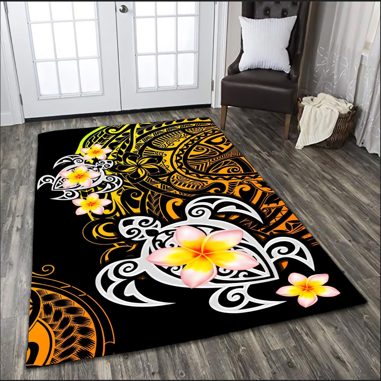 Amazing Polynesian Tattoo Turtle Rug ML