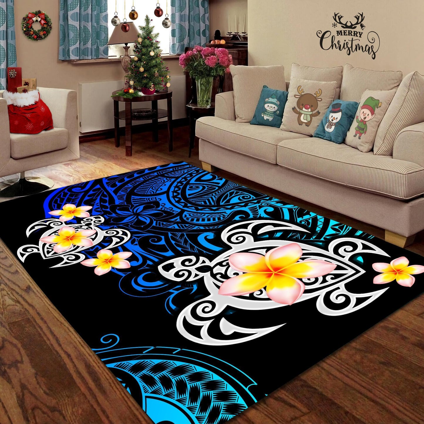 Amazing Polynesian Tattoo Deep Sea Turtle Rug ML