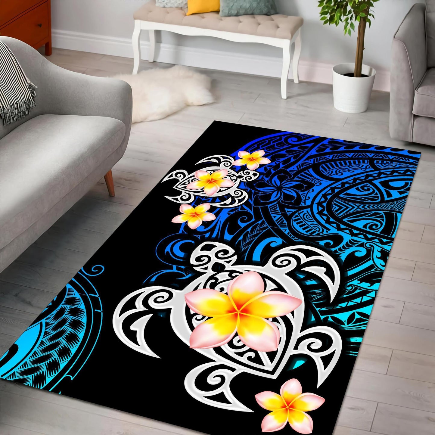 Amazing Polynesian Tattoo Deep Sea Turtle Rug ML