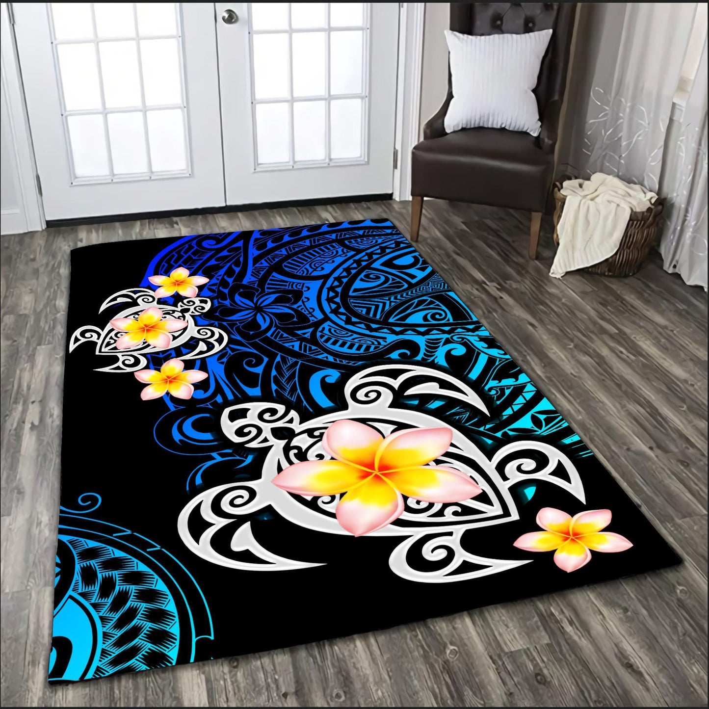 Amazing Polynesian Tattoo Deep Sea Turtle Rug ML