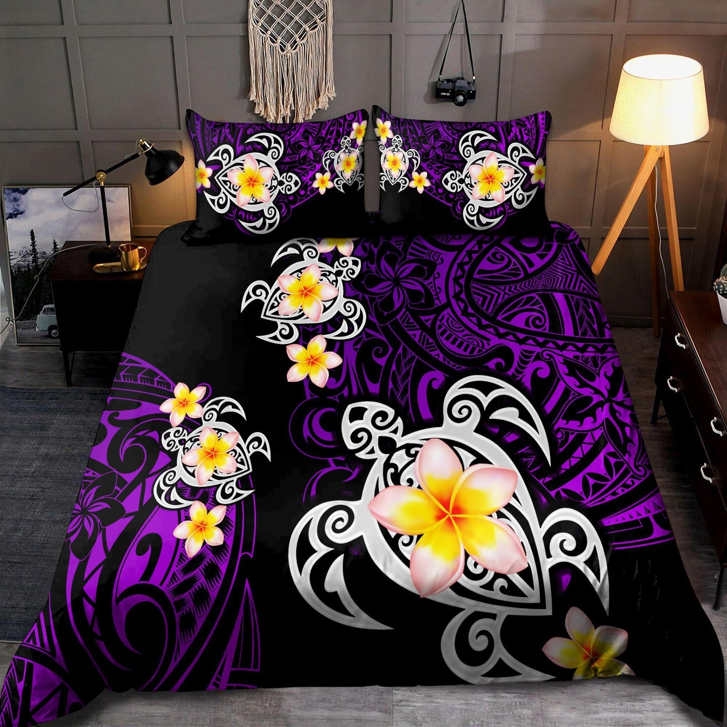 Amazing Polynesian Tattoo Purple Turtle Bedding Set ML