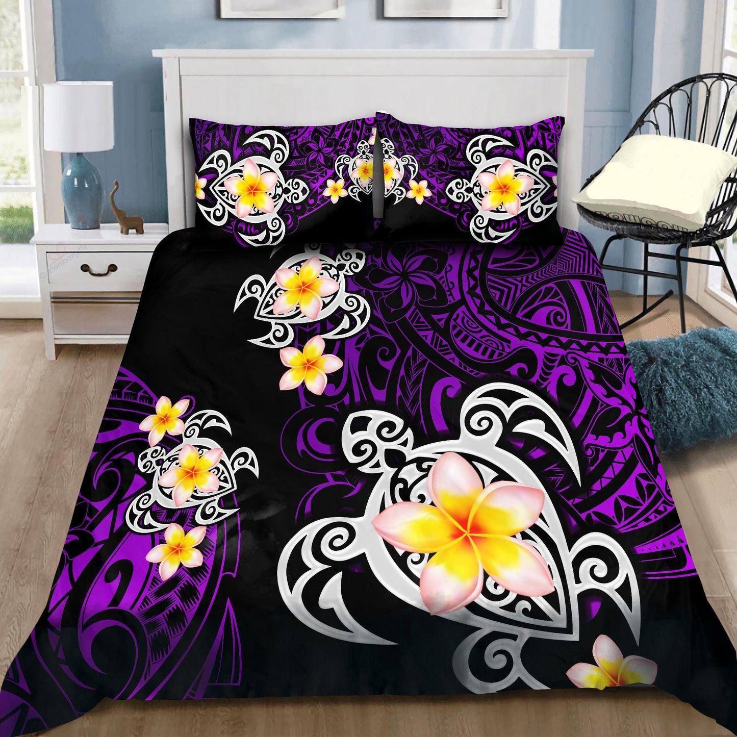 Amazing Polynesian Tattoo Purple Turtle Bedding Set ML