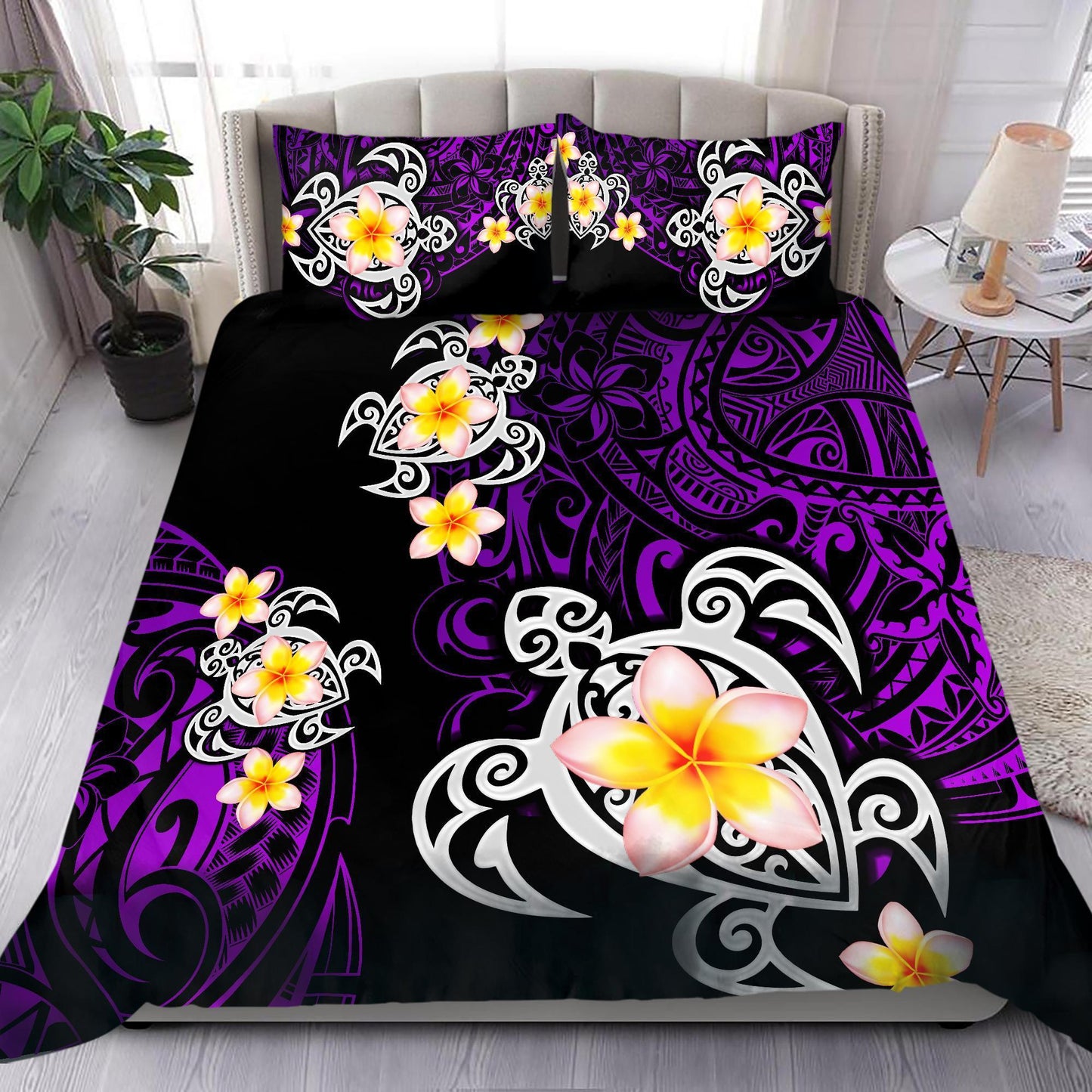 Amazing Polynesian Tattoo Purple Turtle Bedding Set ML