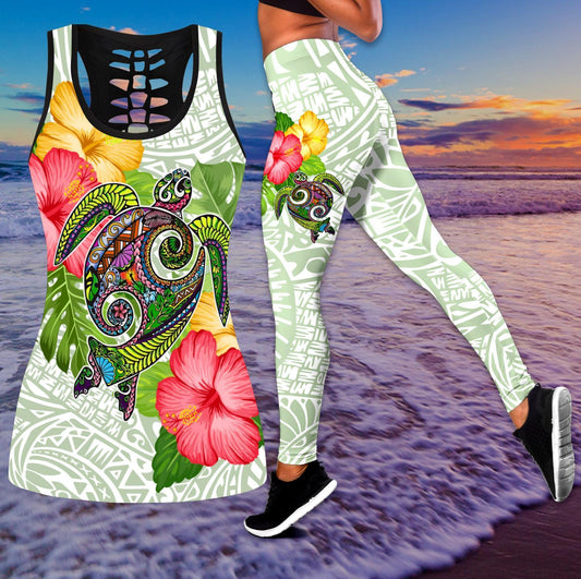 Amazing Fall In The Wave Polynesian 3D Over Printed Legging & Tank top ML