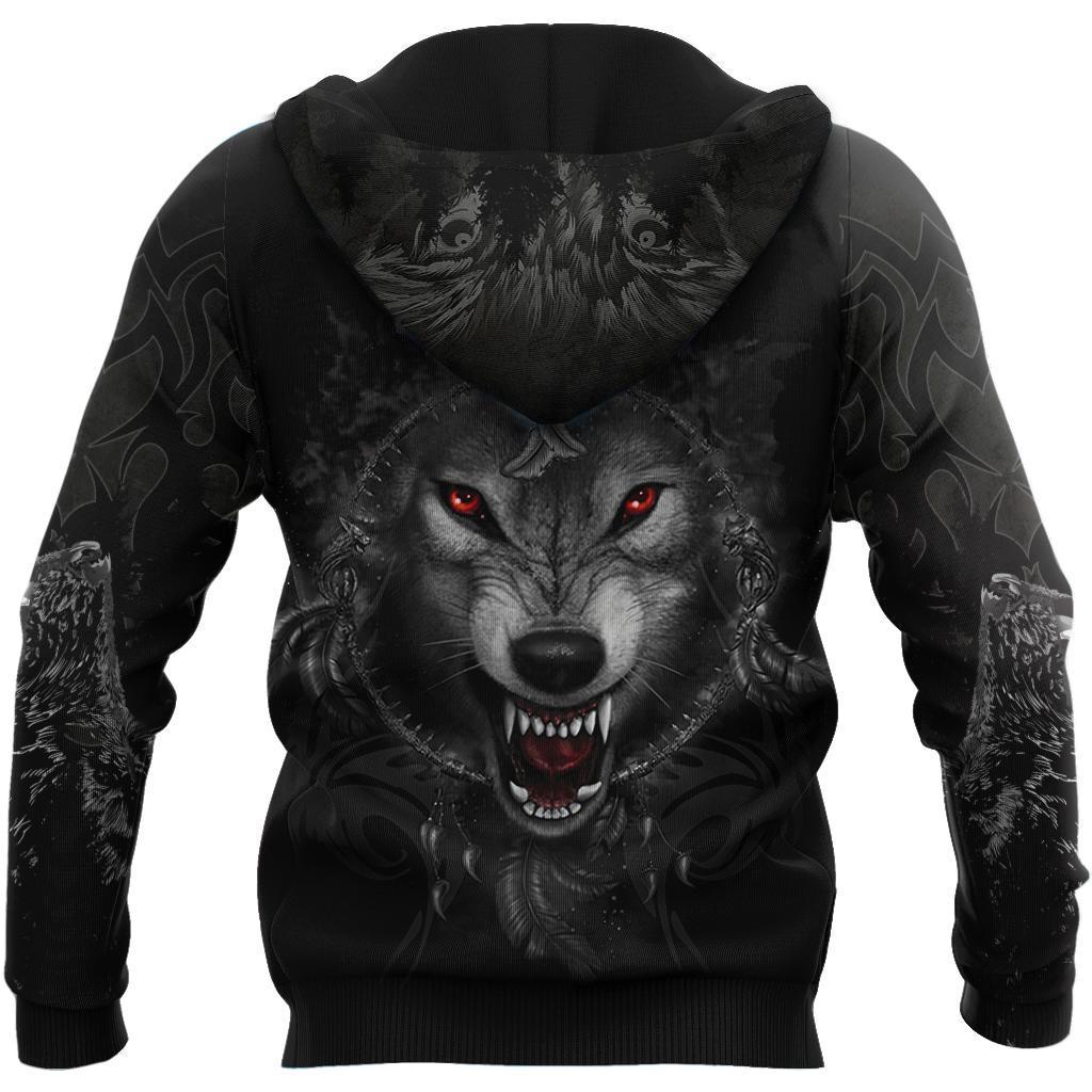 Black Wolf 3D Over Printed Hoodie for Men and Women-ML