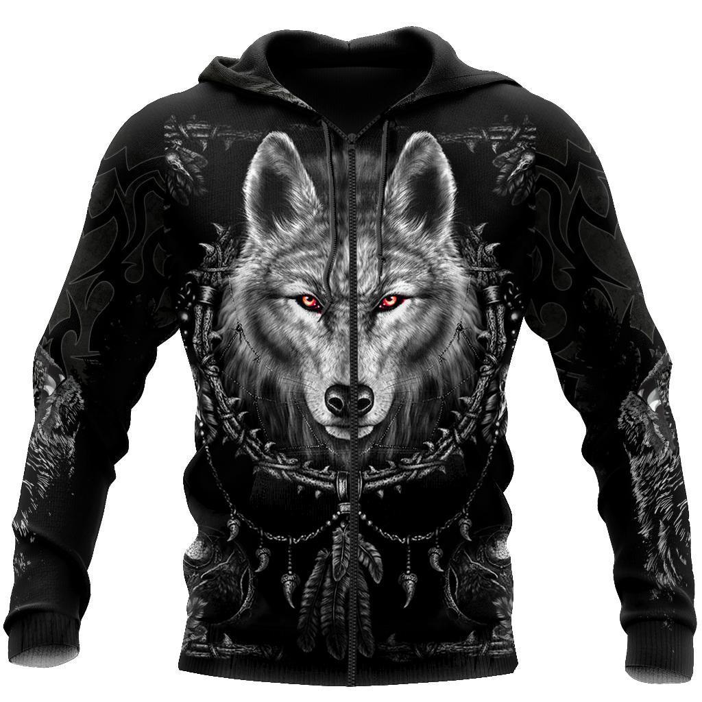 Black Wolf 3D Over Printed Hoodie for Men and Women-ML