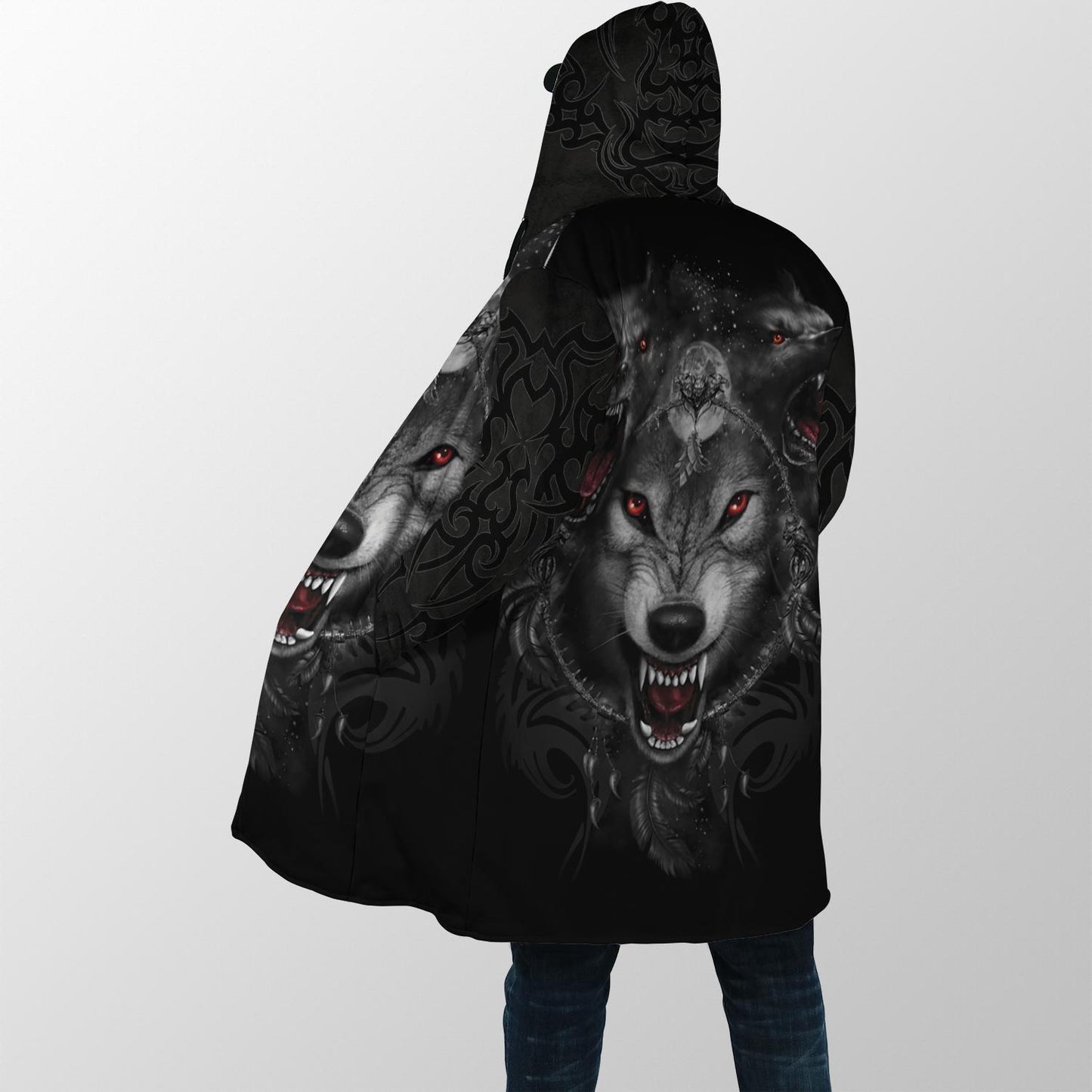 Black Wolf Nightmare 3D Over Printed Cloak for Men and Women-ML