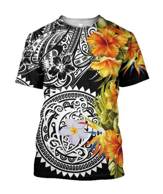 Amazing Polynesian Turtle Tattoo & Hibiscus Hoodie Tshirt for Men and Women ML