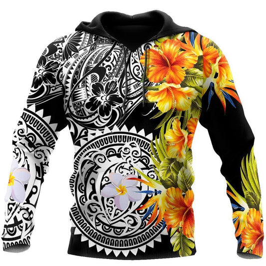 Amazing Polynesian Turtle Tattoo & Hibiscus Hoodie Tshirt for Men and Women ML