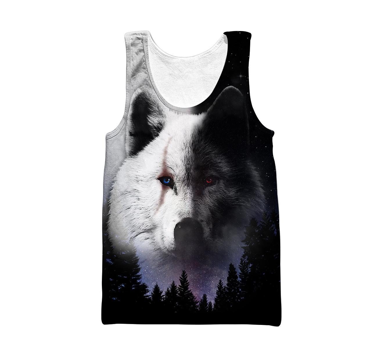 Black & White Wolf 3D Over Printed Hoodie Cloak for Men and Women-ML