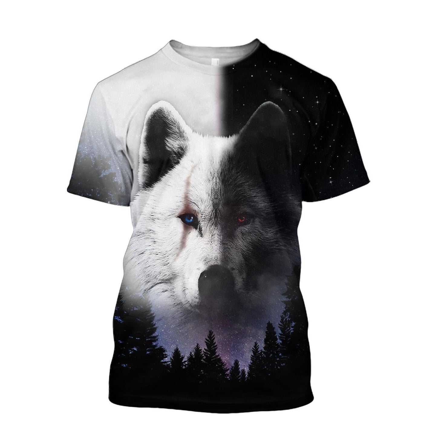 Black & White Wolf 3D Over Printed Hoodie Cloak for Men and Women-ML