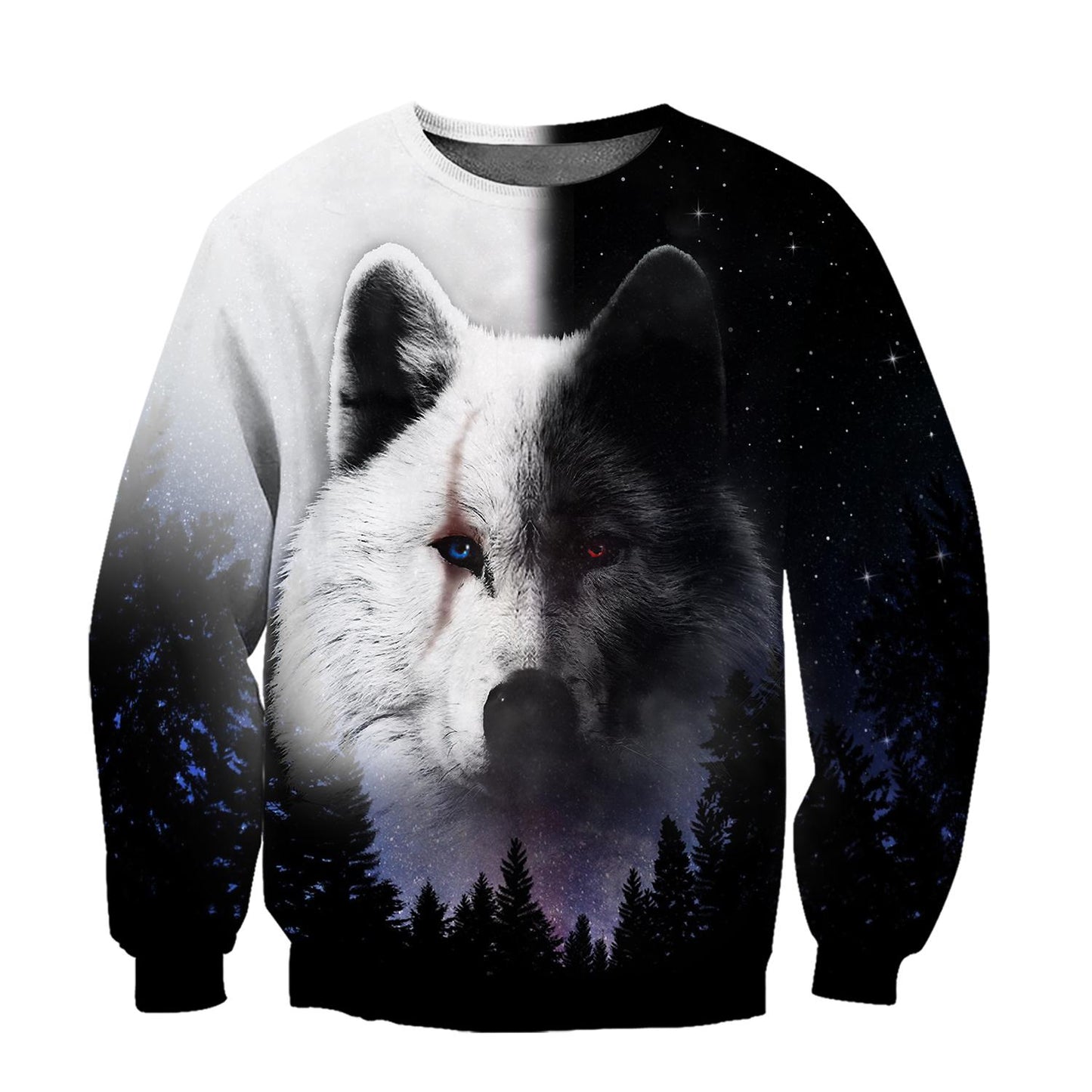 Black & White Wolf 3D Over Printed Hoodie Cloak for Men and Women-ML