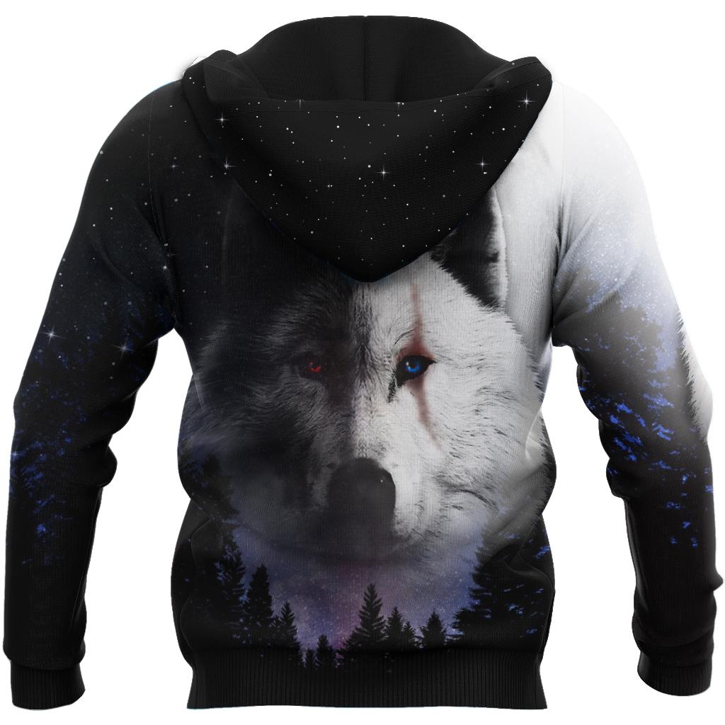 Black & White Wolf 3D Over Printed Hoodie Cloak for Men and Women-ML