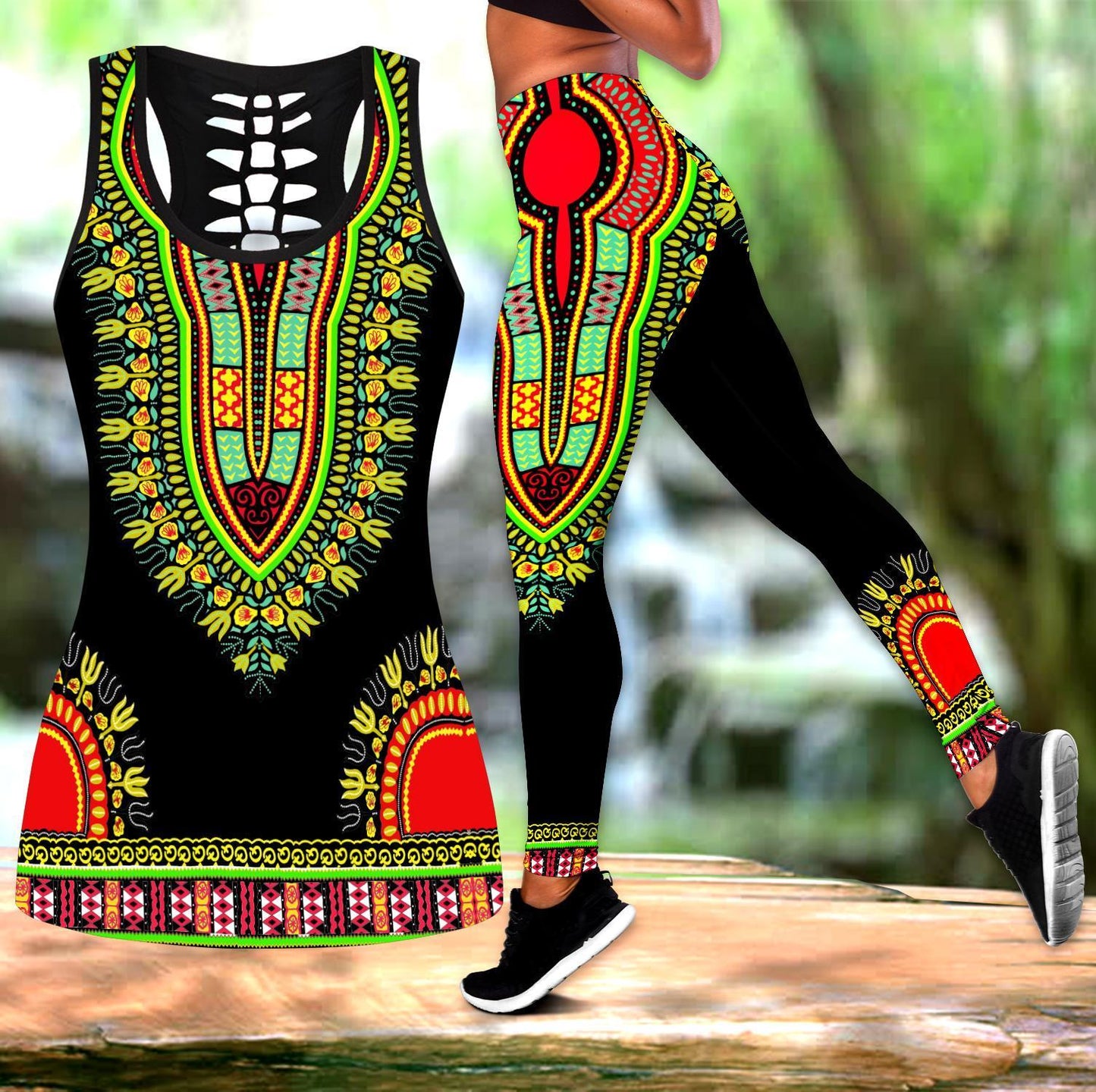 African Dashiki Pattern 3D Over Printed Legging & Tank top