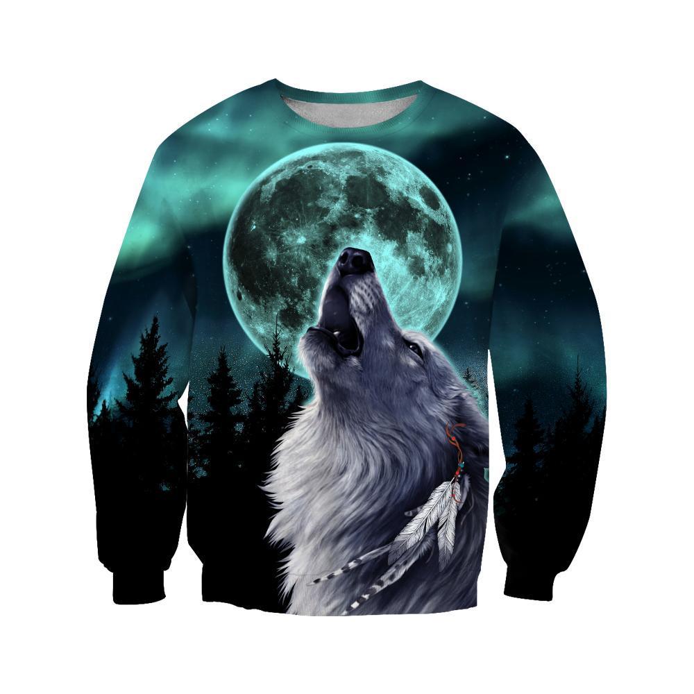 Wolf and Moon 3D Over Printed Hoodie for Men and Women-ML