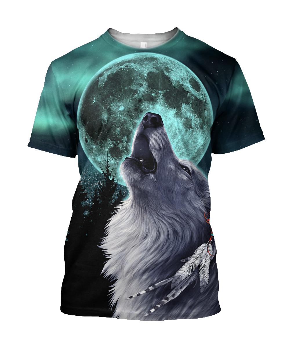 Wolf and Moon 3D Over Printed Hoodie for Men and Women-ML