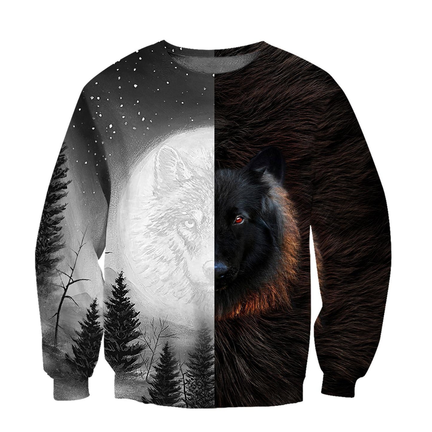 Black and White Wolf 3D Over Printed Hoodie for Men and Women-ML
