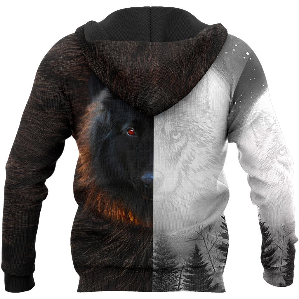 Black and White Wolf 3D Over Printed Hoodie for Men and Women-ML