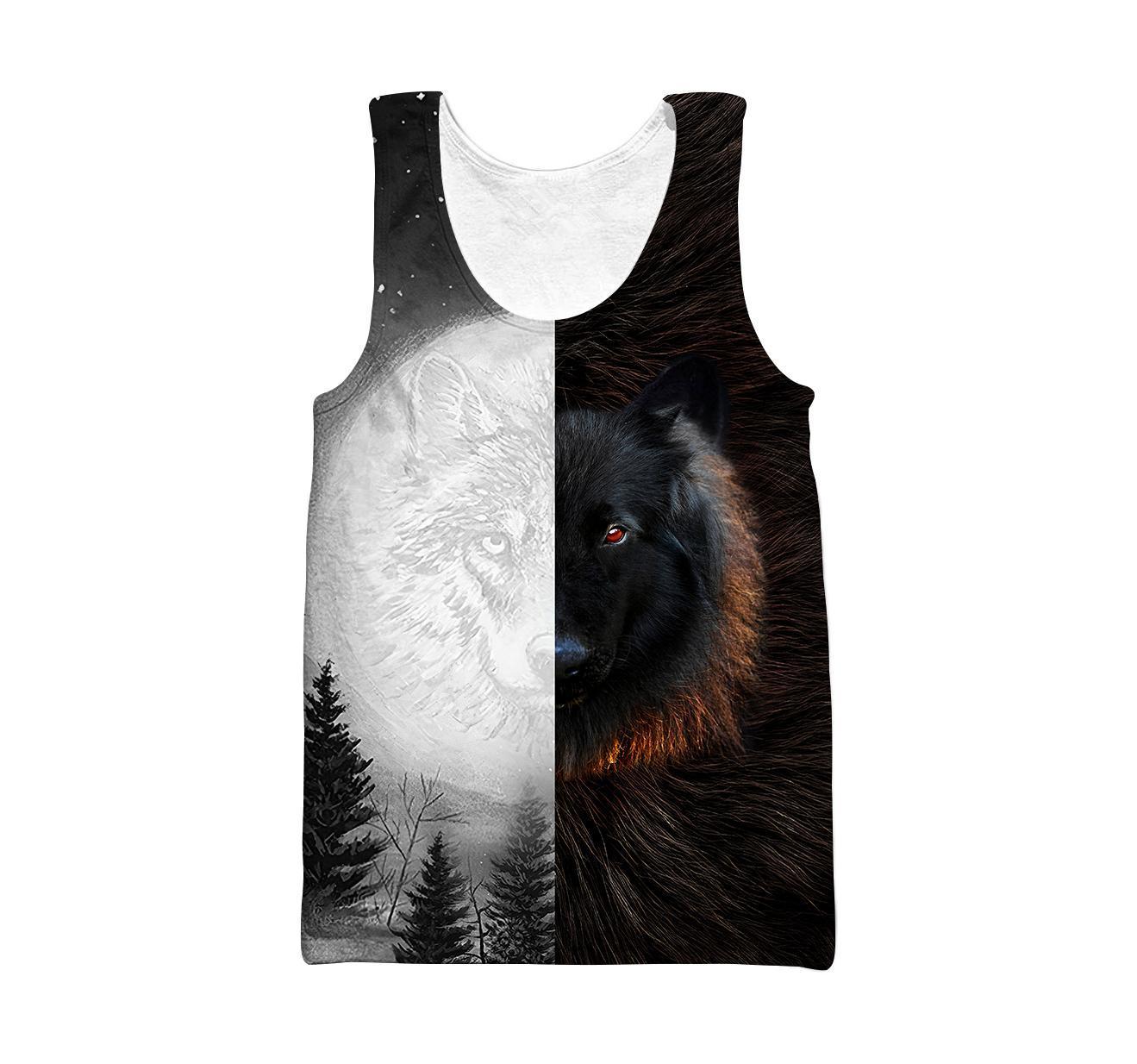 Black and White Wolf 3D Over Printed Hoodie for Men and Women-ML