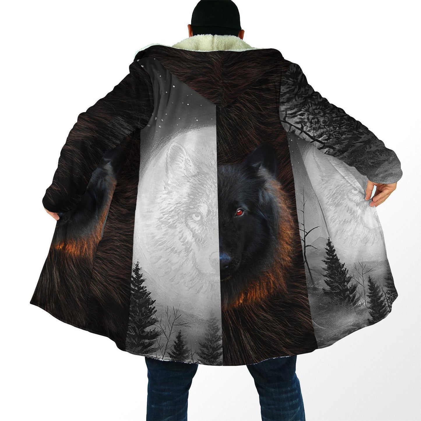 Black and White Wolf 3D Over Printed Hoodie for Men and Women-ML