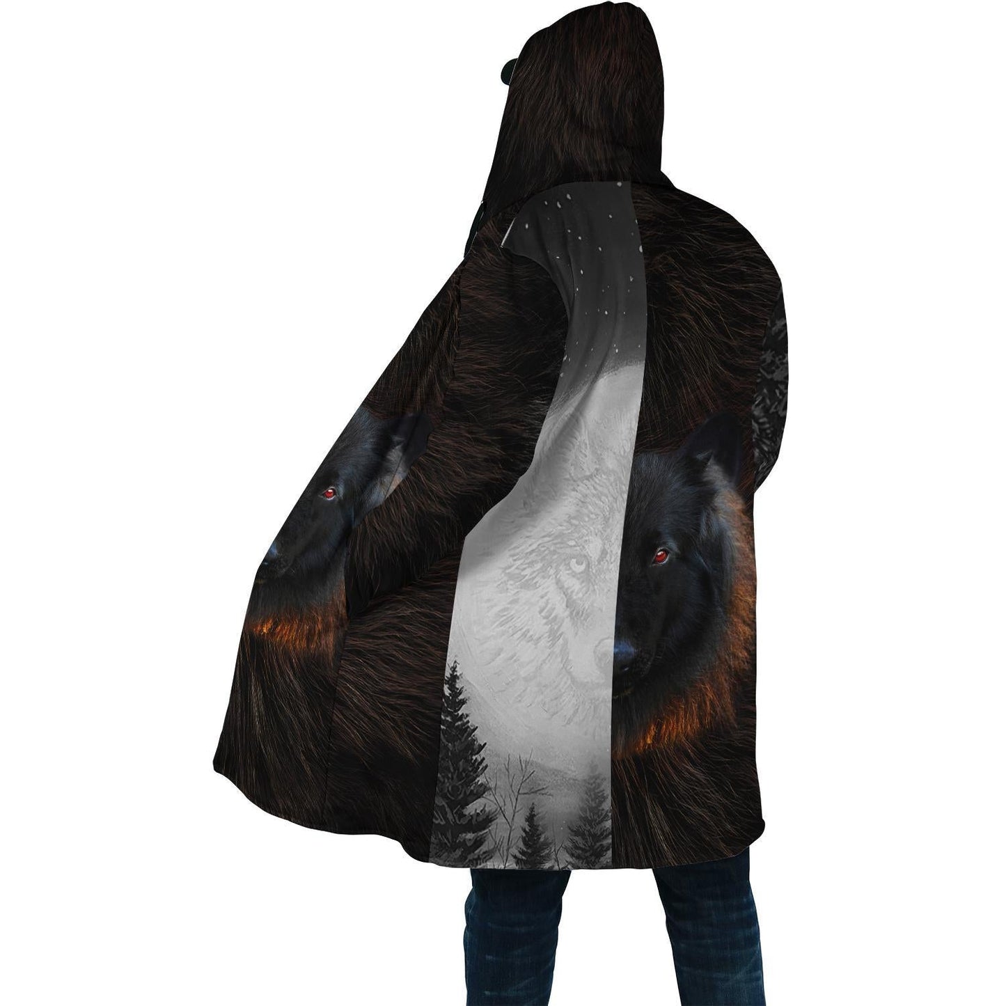 Black and White Wolf 3D Over Printed Hoodie for Men and Women-ML