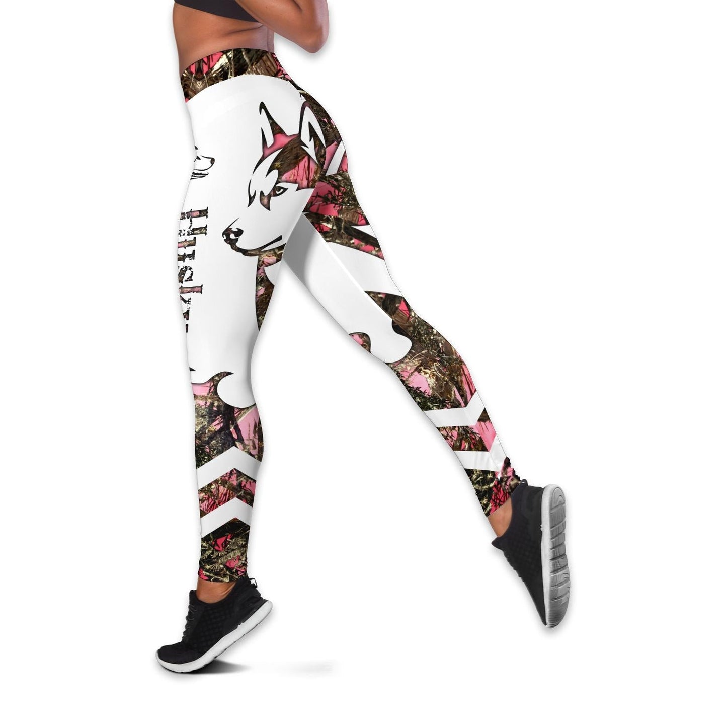 Husky Dog tattoos combo outfit legging + hollow tank for women PL