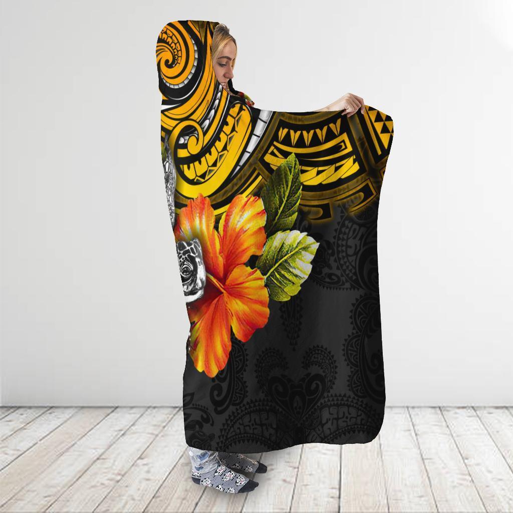 Amazing Polynesian Turtle Hibiscus 3D Over Printed Hooded Blanket for Men and Women ML