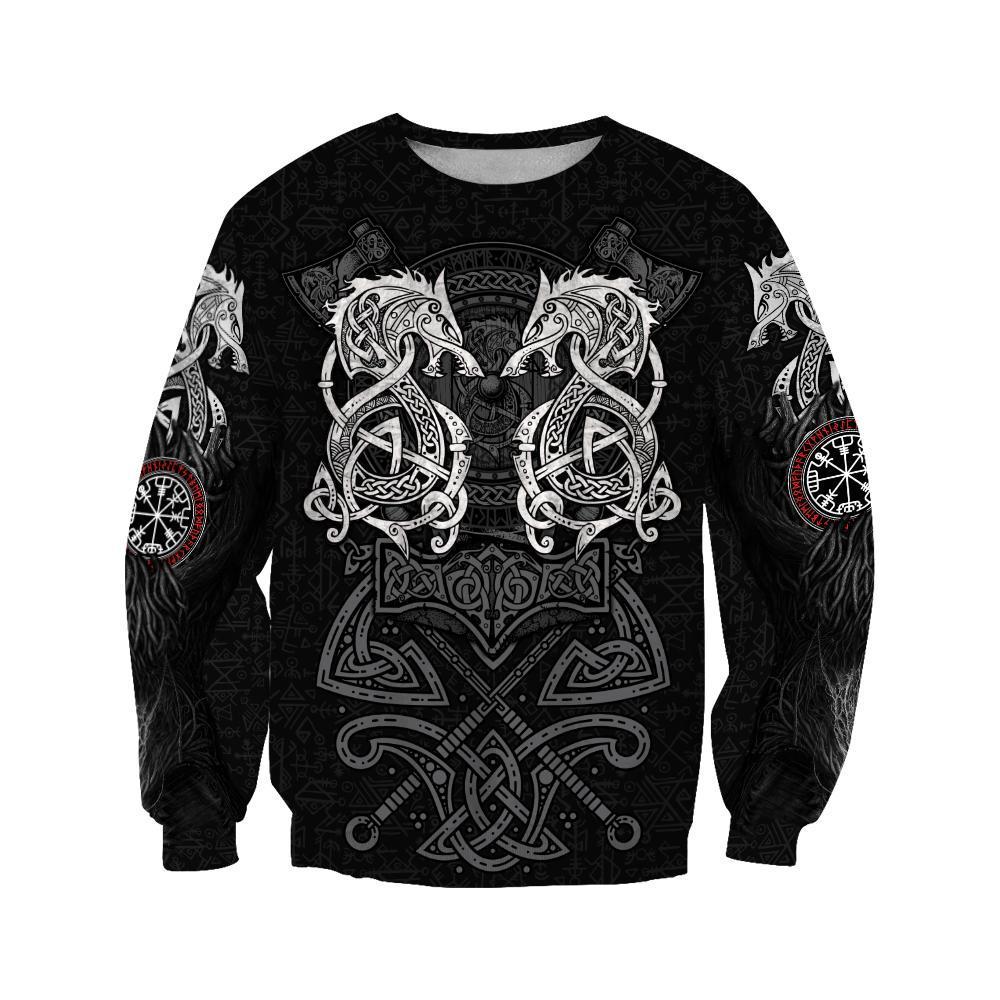 White Fenrir Viking Wolf Tattoo 3D Over Printed Hoodie for Men and Women-ML