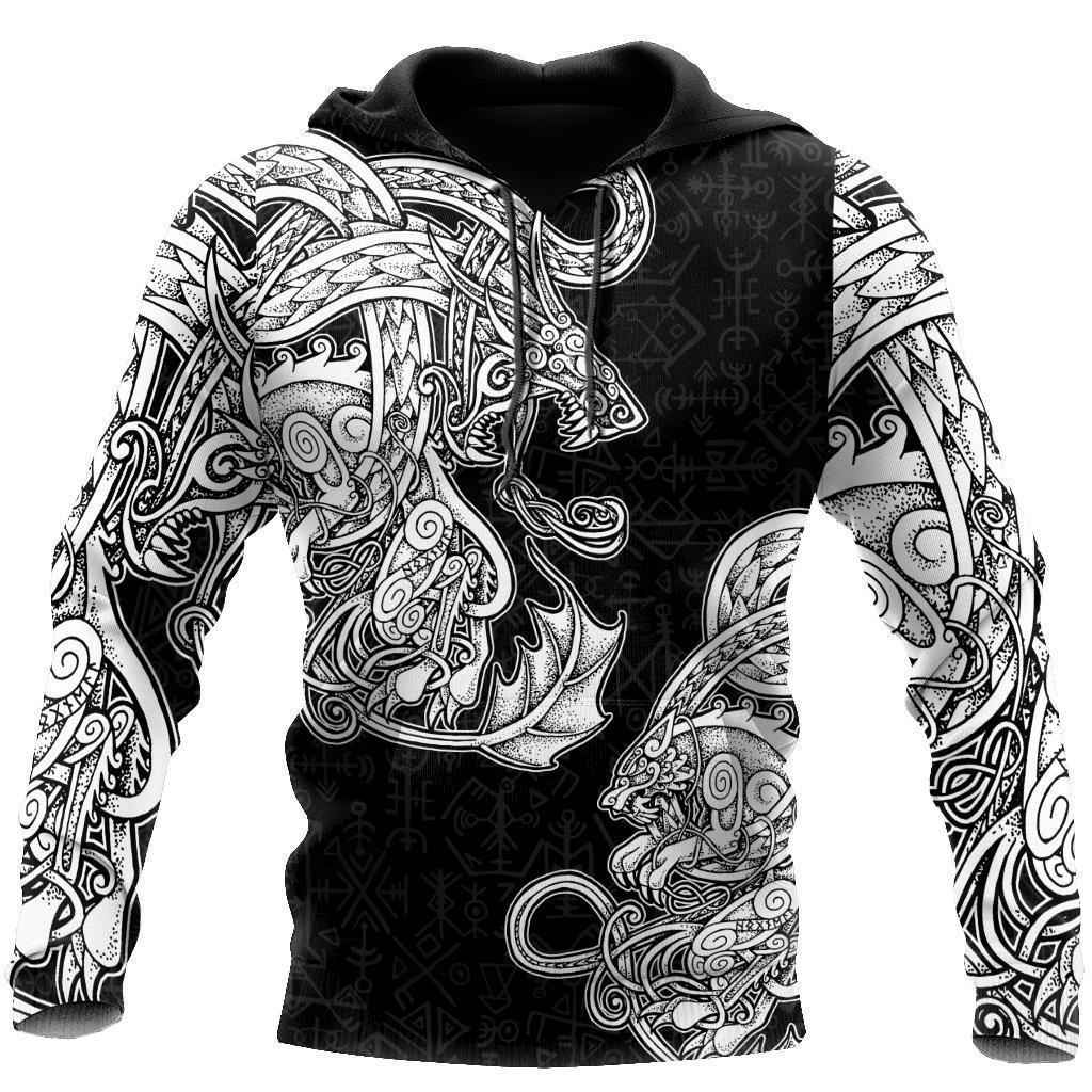 White Jormungandr and Fenrir Vikings 3D Over Printed Hoodie for Men and Women-ML